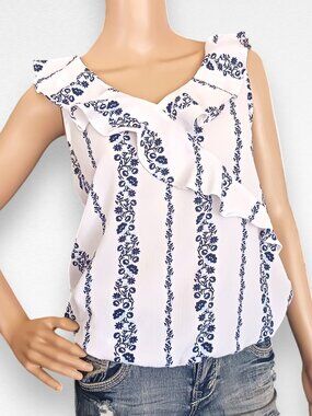 White & Blue Ruffled Blouse